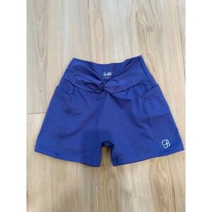 Bombshell Sportswear Royal Blue Twist Front High Waist Athletic Shorts Womens L